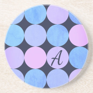 Dessous De Verre En Grès Monogramme bleu pourpre et rose des cercles