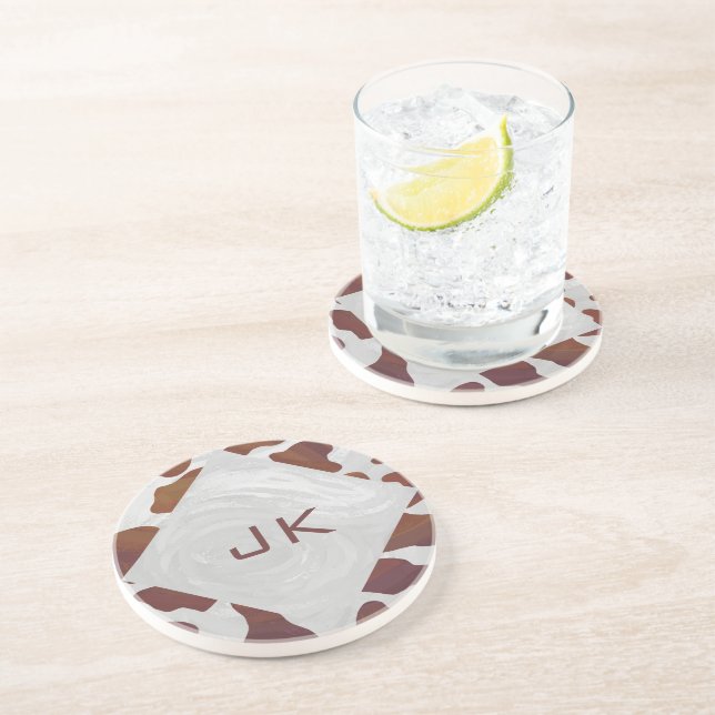 Dessous De Verre En Grès Monogramme Brown et blanc de vache (Côté)