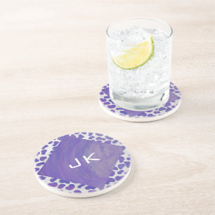 Dessous De Verre En Grès Monogramme Dalmatien violet et blanc