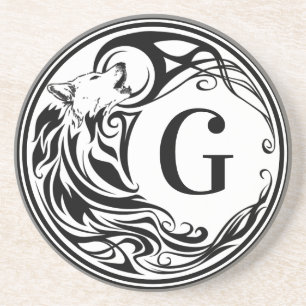 Dessous De Verre En Grès Monogramme de loup tribal