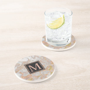 Dessous De Verre En Grès Monogramme de marbre doré Rose moderne Faux
