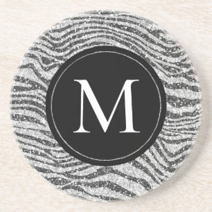 Dessous De Verre En Grès Monogramme de Parties scintillant en argent noir G