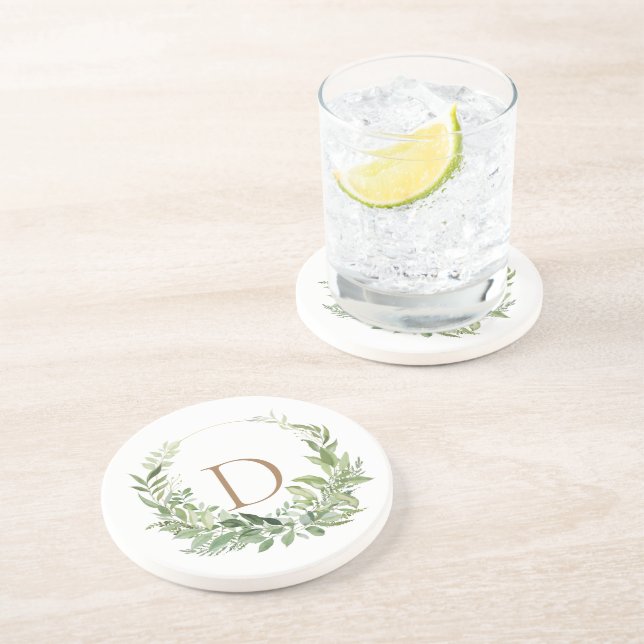 Dessous De Verre En Grès Monogramme d'or Folio initial Blanc (Côté)