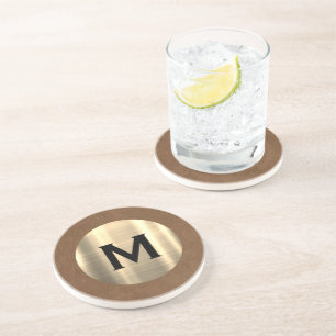 Dessous De Verre En Grès Monogramme d'or métallique brossé moderne