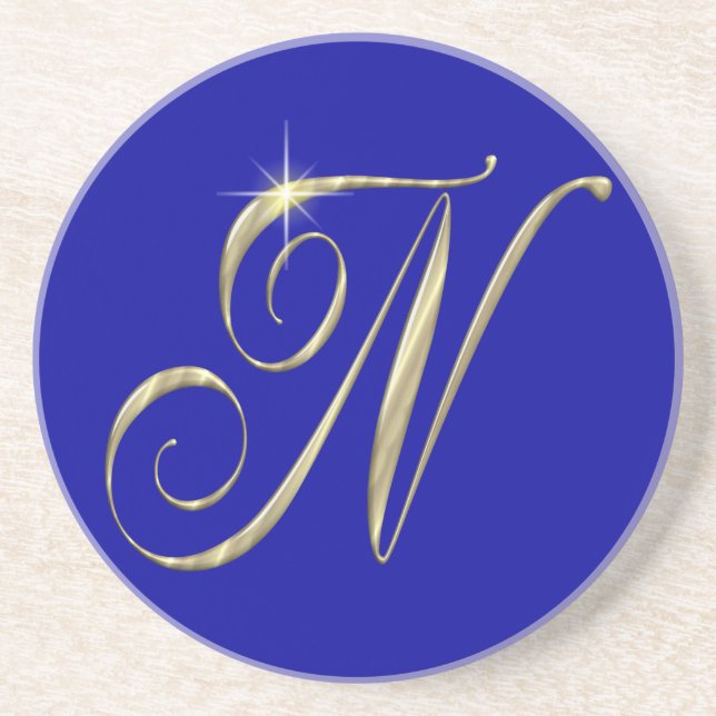 Dessous De Verre En Grès Monogramme d'or N initiales marchandise (Devant)
