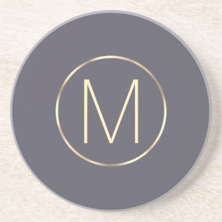 Dessous De Verre En Grès Monogramme Elégant Gris Moderne Or