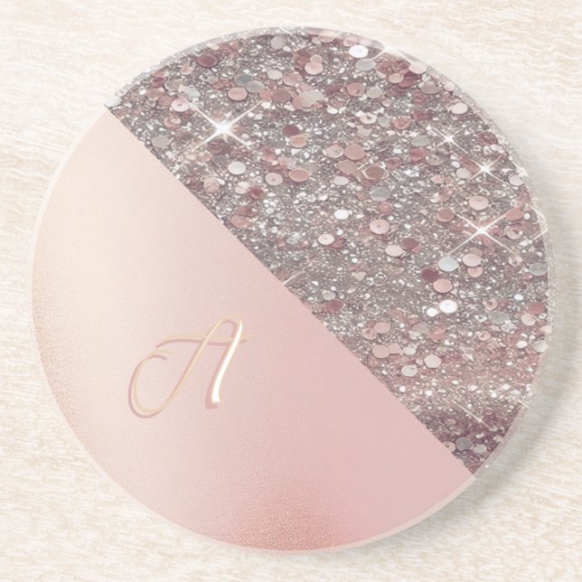 Dessous De Verre En Grès Monogramme élégant or rose (Devant)