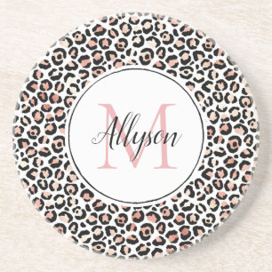 Dessous De Verre En Grès Monogramme Empreinte de léopard rose vif