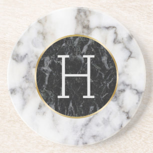 Dessous De Verre En Grès Monogramme en marbre blanc et noir