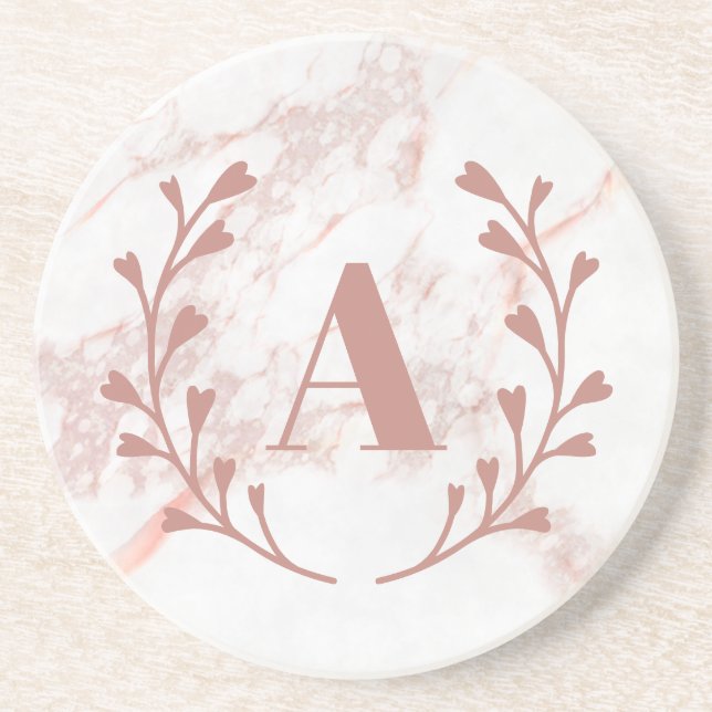 Dessous De Verre En Grès Monogramme en marbre rose Initiale & Nom Filles pe (Devant)