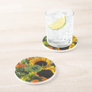 Dessous De Verre En Grès Monogramme encadré Beaux tournesols en grès