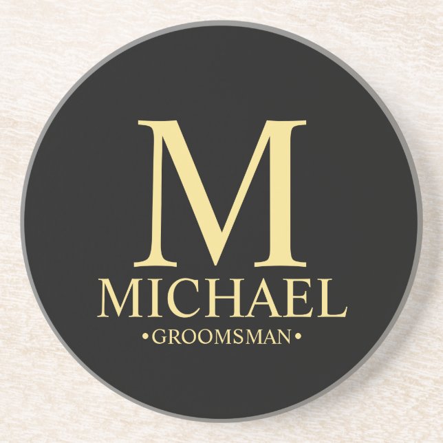 Dessous De Verre En Grès Monogramme et nom personnalisé moderne Groomsman (Devant)