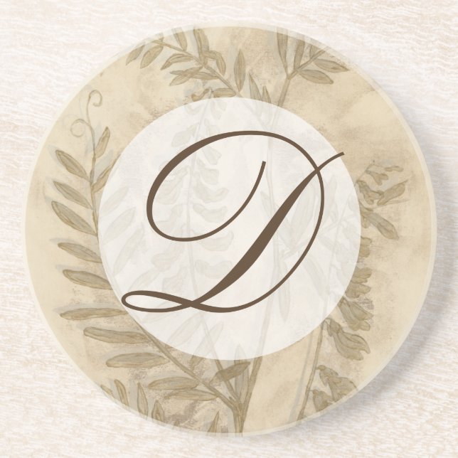 Dessous De Verre En Grès Monogramme | Feuillage doré I (Devant)