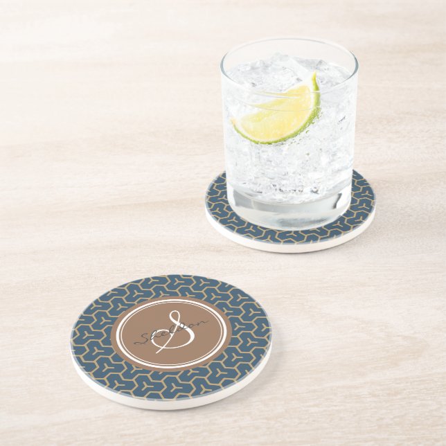 Dessous De Verre En Grès Monogramme géométrique de motif d'abrégé sur chic (Côté)