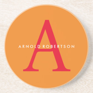 Dessous De Verre En Grès Monogramme moderne tendance orange rouge