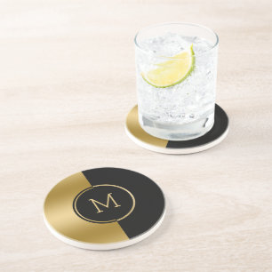 Dessous De Verre En Grès monogramme noir et or à écran partagé