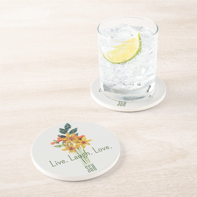 Dessous De Verre En Grès Monogramme, Papier Fleurs Qualisées Pierre De Sabl (Côté)
