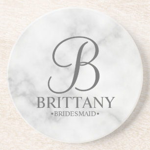 Dessous De Verre En Grès Monogramme personnalisé en marbre et nom Bridesmai