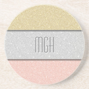 Dessous De Verre En Grès Monogramme personnalisé faux paillettes Bling