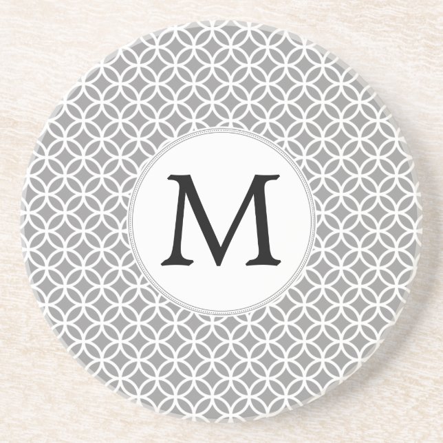 Dessous De Verre En Grès Monogramme personnalisé Gris anneaux motif (Devant)