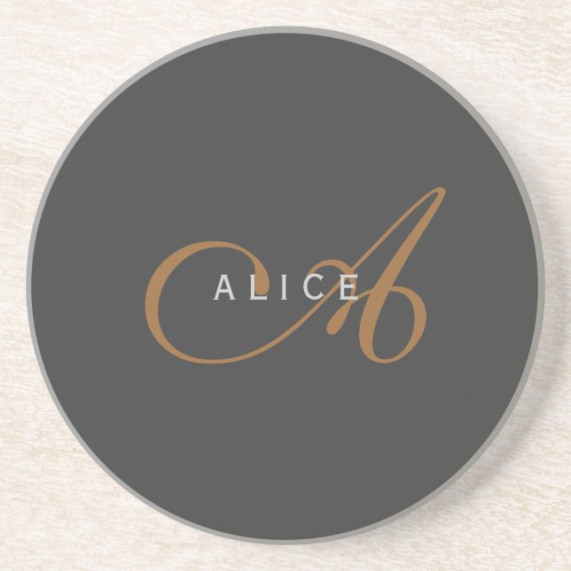 Dessous De Verre En Grès Monogramme plat tendance Nom initial (Devant)