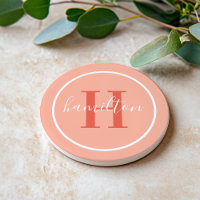 Monogramme rond élégant corail orange écriture scr