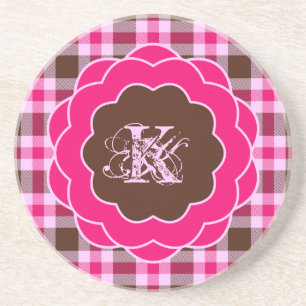 Dessous De Verre En Grès Monogramme rose Fille à paille