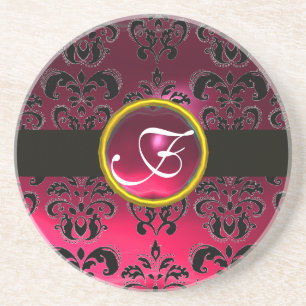 Dessous De Verre En Grès MONogramme ROUGE ET NOIR DOMMASQUE ROSE RUBY