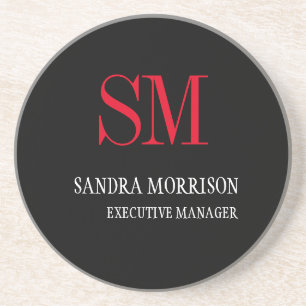Dessous De Verre En Grès Monogramme rouge noir minimaliste