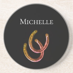 Dessous De Verre En Grès Monogramme rustique Lucky Horseshoes