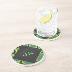 Dessous De Verre En Grès Monogramme Serpent vert et noir