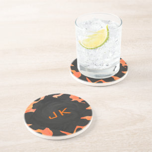 Dessous De Verre En Grès Monogramme vache noir et orange Impression