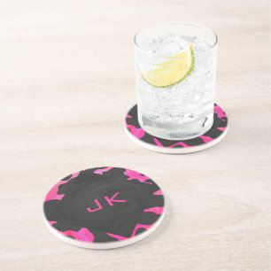 Dessous De Verre En Grès Monogramme vache rose chaud et noir