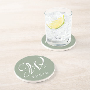 Dessous De Verre En Grès Monogramme vert de l'élégance de la taille personn