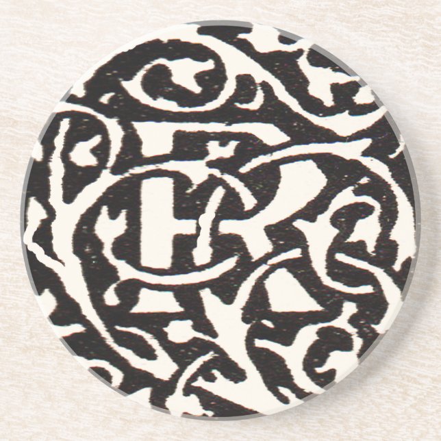 Dessous De Verre En Grès Monogramme vintage R Art Nouveau (Devant)