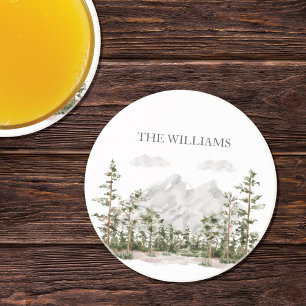 Dessous De Verre En Grès Montagne et forêt aquarelle monogrammée