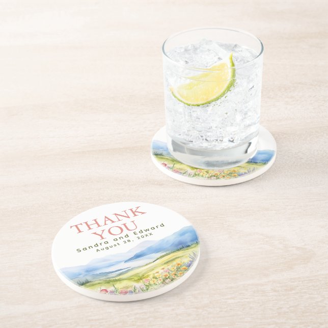 Dessous De Verre En Grès Montagnes et Merci Fleur sauvage (Côté)