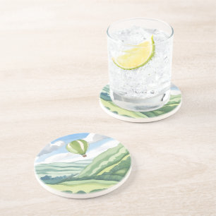 Dessous De Verre En Grès Montgolfière Paysage aquarelle verte