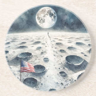 Dessous De Verre En Grès Moon Landing - Astronaut & American Flag