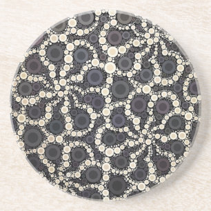 Dessous De Verre En Grès Mosaïque Pétales Fleur Noir Tan Brown