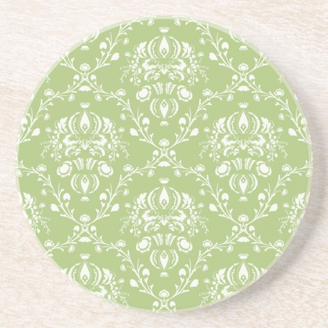 Dessous De Verre En Grès Moss Green Damask (Devant)