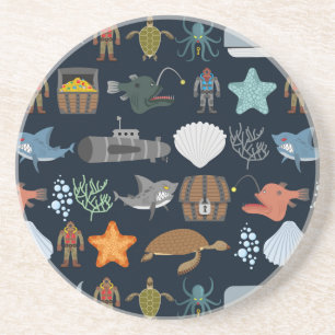 Dessous De Verre En Grès Motif 1 d'habitants d'océan