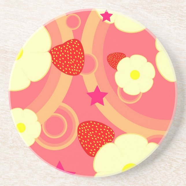 Dessous De Verre En Grès Motif 2 de fraise (Devant)