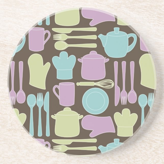 Dessous De Verre En Grès Motif 2 d'ustensiles de cuisine (Devant)
