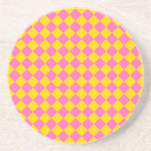 Dessous De Verre En Grès Motif à carreaux en diamant Harlequin jaune rose