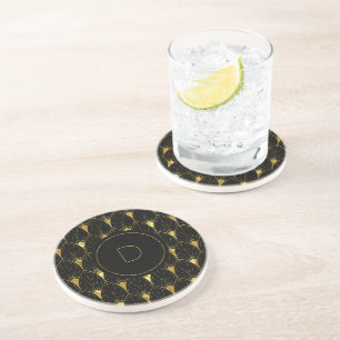 Dessous De Verre En Grès Motif Art Déco Or brillant sur Arrière - plan noir