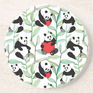 Dessous De Verre En Grès motif avec de beaux pandas avec des coeurs