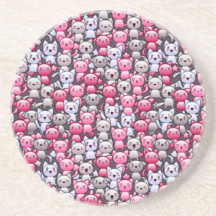 Dessous De Verre En Grès motif avec les chats mignons 2 de griffonnage de