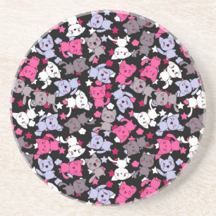 Dessous De Verre En Grès motif avec les chats mignons 3 de griffonnage de