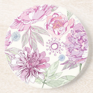 Dessous De Verre En Grès Motif avec les fleurs roses